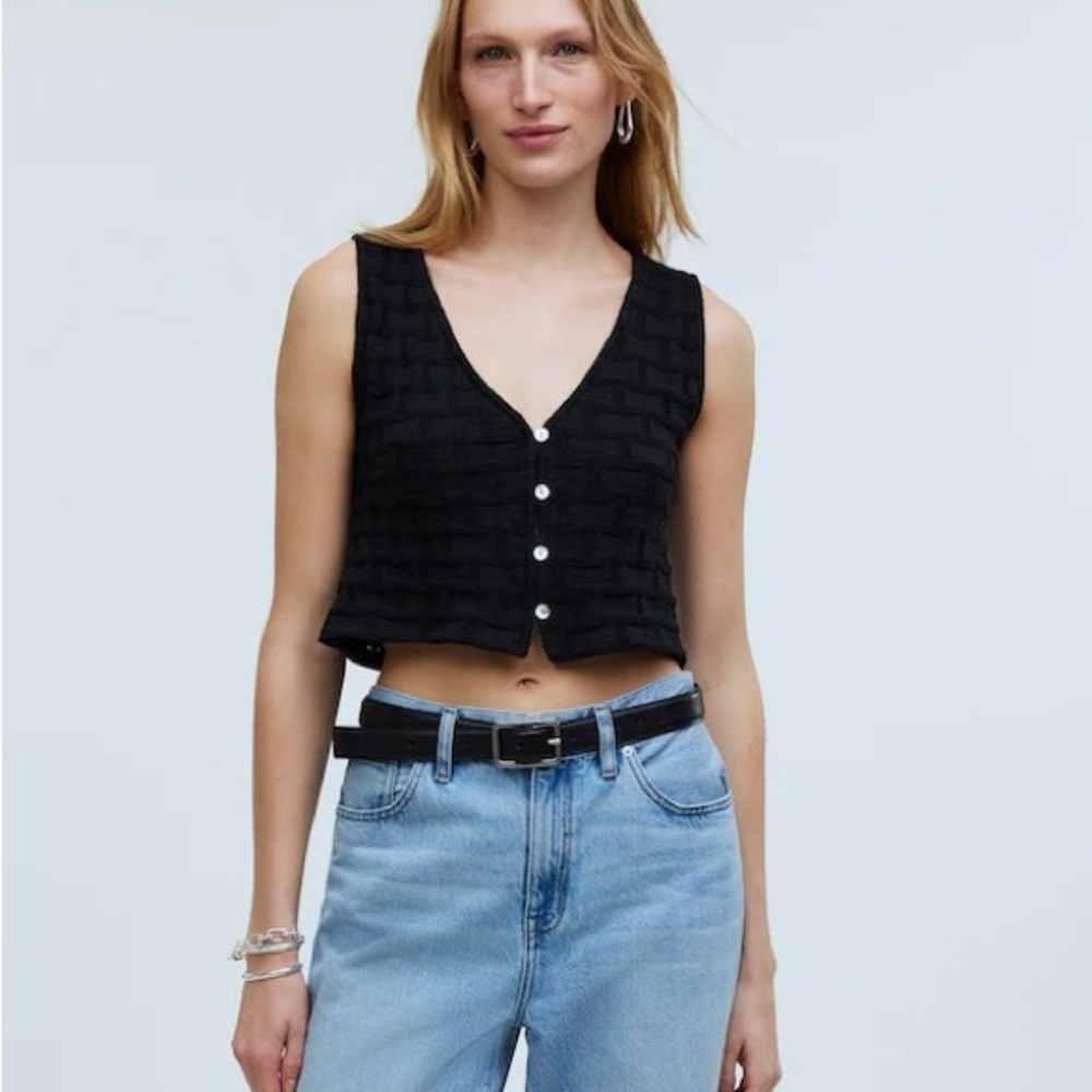 Madewell Black Textured Cropped Button Vest